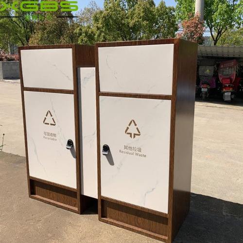 定制酒店小区垃圾桶立式不锈钢果皮箱商场电梯口木纹转印垃圾箱
