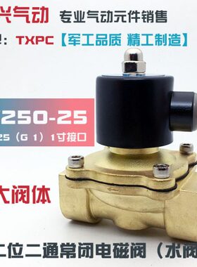 1寸电磁阀2W250-25常闭水阀DN25气阀油阀220V 24V 全铜开关阀TXPC