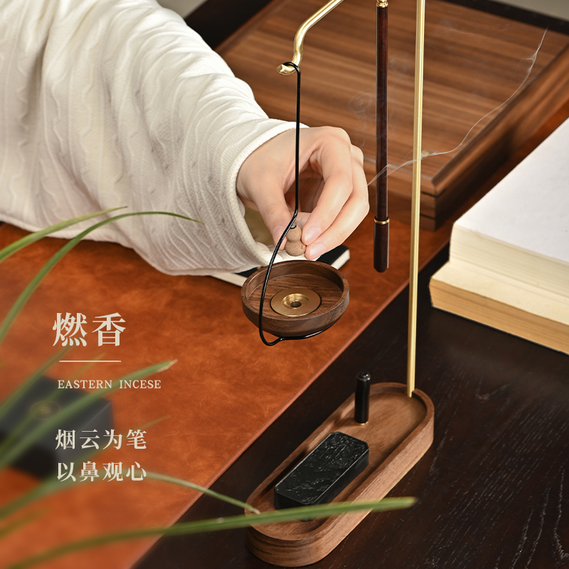 中式禅雅倒流香薰k炉盘香炉办公室书房多功能毛笔挂架摆件文创礼