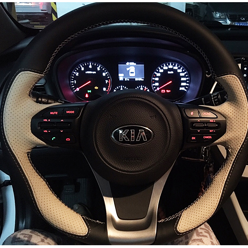 用于起亚Kx234l5焕驰福瑞迪秀尔凯绅酷傲奕智跑真方向盘把套手缝