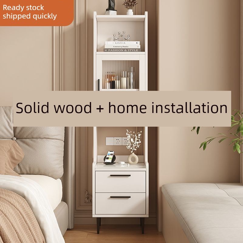 实木床头柜卧室家庭o高储物柜与书架集成储物柜小公寓简单床头柜