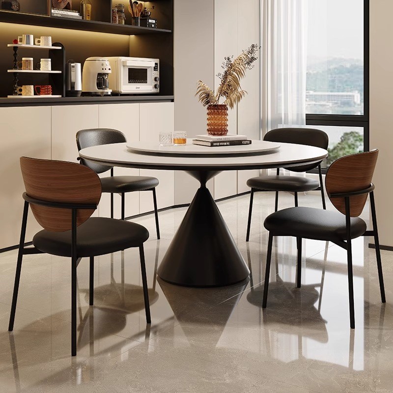 艾比森岩板家用高级感创意圆桌客厅小户型N现代简约带转盘圆餐桌