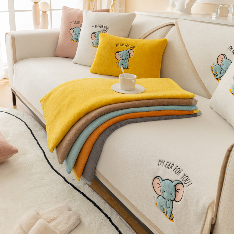 毛绒沙发垫珊瑚绒卡通可爱冬季加厚坐垫防滑皮Q沙发专用沙发垫盖