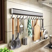 挂杆收纳神器挂钩置物架墙壁挂厨具锅铲厨房免打孔式 挂架用品勺子