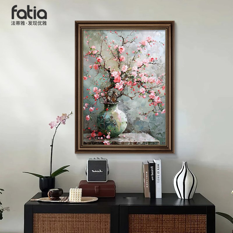 定做美古花画f玄关饰餐厅背景式墙复挂卉画走廊过画道壁高档大装