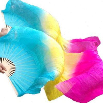 绸三渐变健身真丝肚皮舞广场真丝舞蹈扇舞秧扇子歌色加长扇子定制