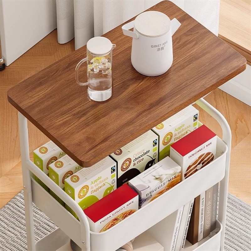 床头边柜可移动奶油风小推车沙发边几复古置物架茶几桌子客厅零食