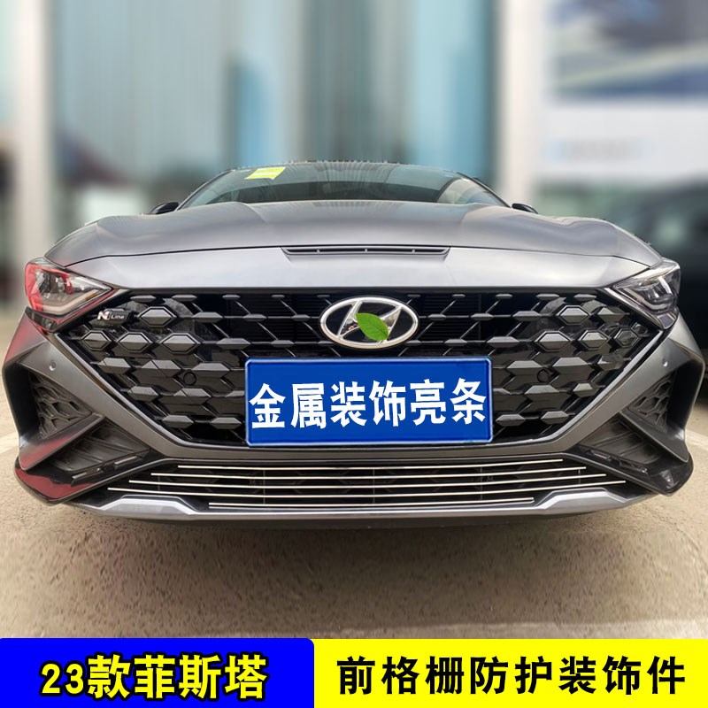 23款现代菲斯塔中网外观防护防虫网改装配件前脸进气格栅装饰亮条