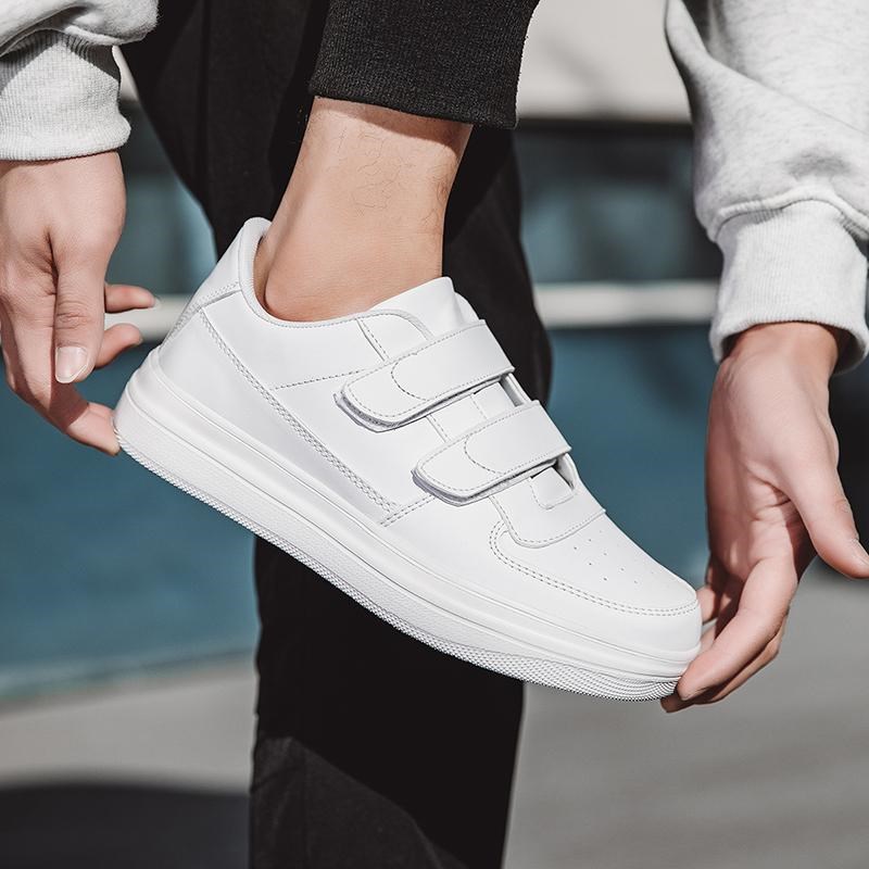 魔术贴大码男鞋2025春季新款皮面防水休闲小白鞋学生防臭增高板鞋