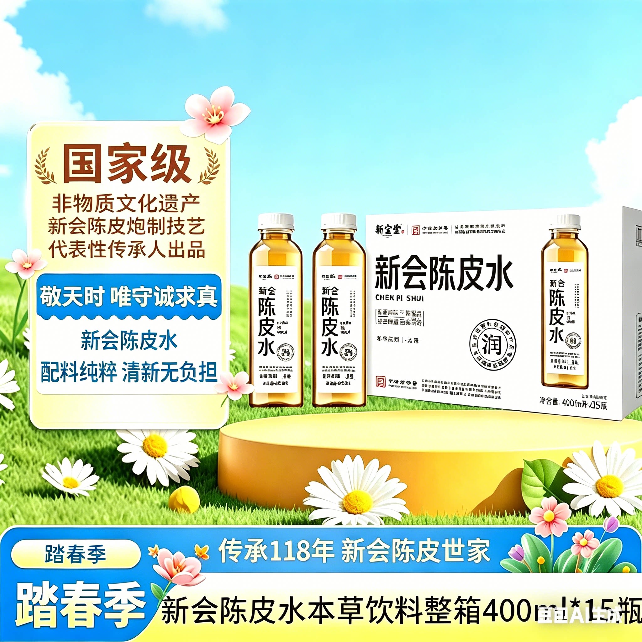 新宝堂老陈皮参芪灵杞参斛甘草水本草休闲植物饮料0糖0脂400ml*15图片
