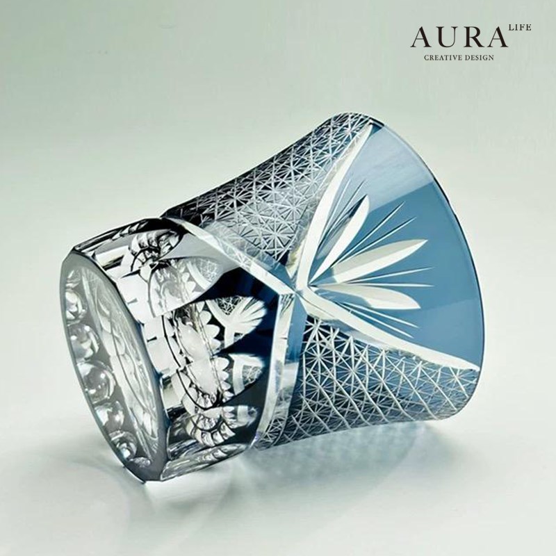 AURAS江户切子赤菊洋酒杯日式手工水晶玻璃杯洋酒杯威士忌酒杯