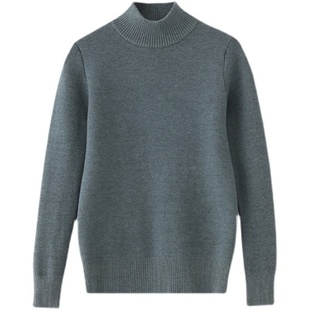 半高领套头加绒加厚羊毛线衣内搭保暖打底衫 一体绒羊绒衫 女秋冬季