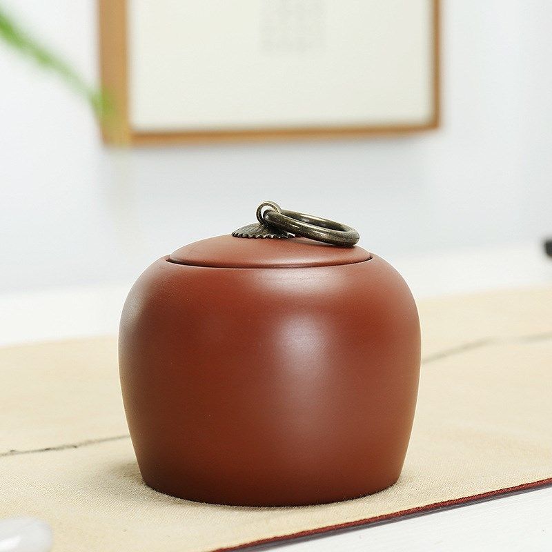 紫砂茶叶罐子小号紫砂便携密封罐防潮中式储物罐存茶盒旅行装logo