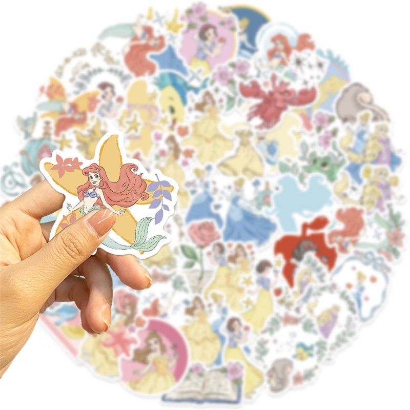 50张小清新迪士尼公主少女心卡通女孩礼物涂鸦贴纸装饰笔记本头盔