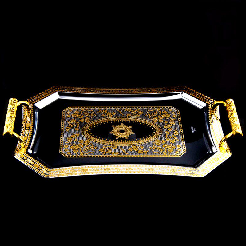 北欧风格不锈钢碟收纳碟子圆盘金色长方酒具盘手提盘银色水具托盘