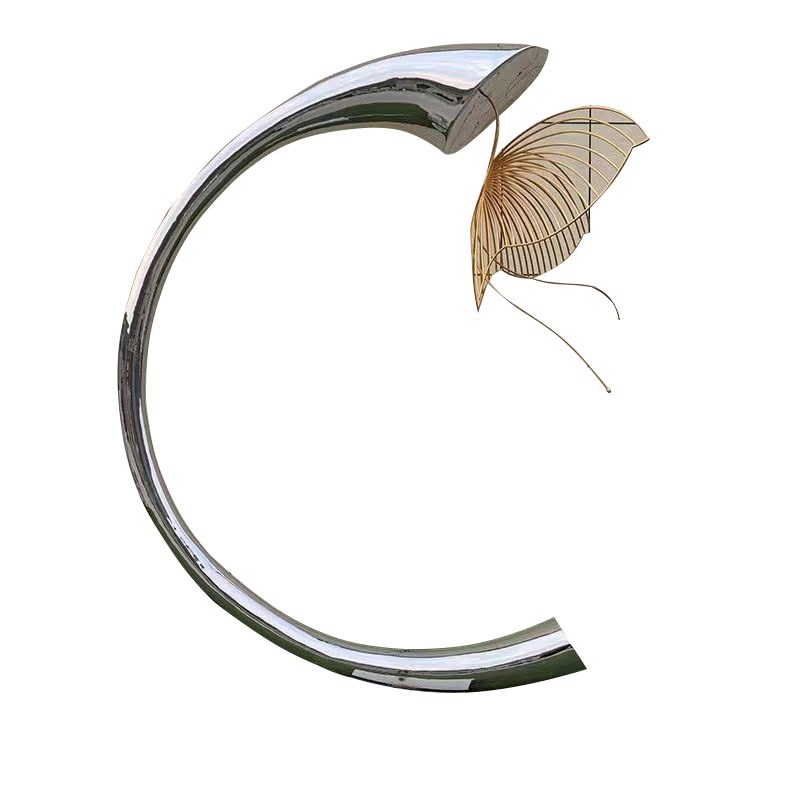 大型不锈钢圆环月亮雕塑定制厂家水雾门浪花魔方户外景观园林金属