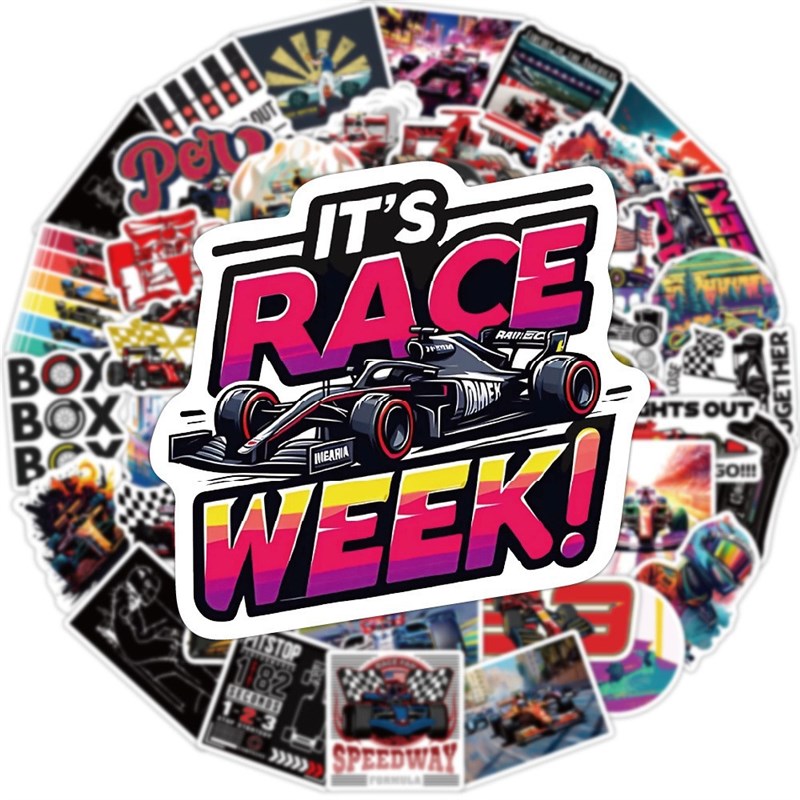 50张F1赛车速度与激情户外运动卡通涂鸦贴纸装饰笔记本头盔相框画