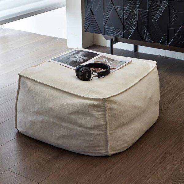 侘寂风亚麻布艺沙发脚踏可拆洗复古日式豆腐块客厅脚凳榻榻米坐垫