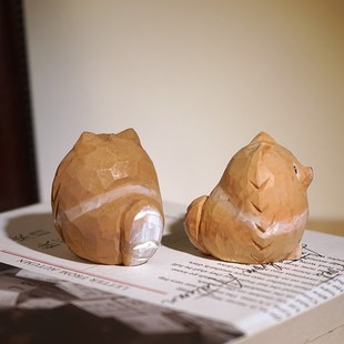 圆滚滚的博美犬手工木雕小摆件卡通可爱动物狗桌面Y装饰品礼