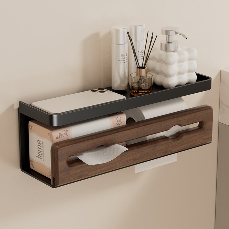 胡桃木纸巾e盒免打孔卫生间置物架家用实木纸巾筒木质壁挂式收纳