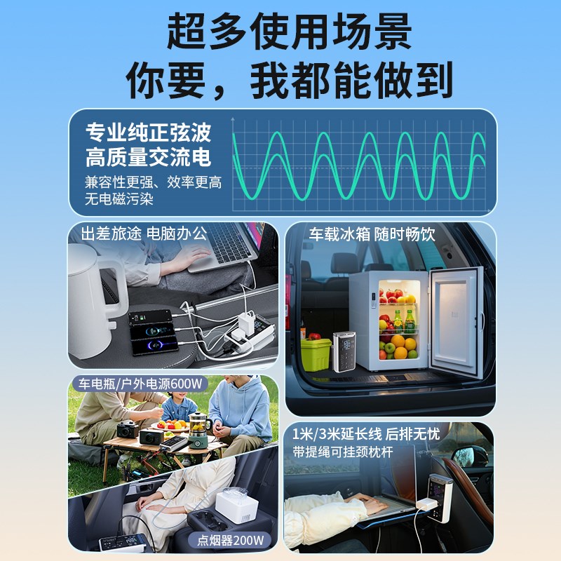 纯正弦波车载逆变充电器汽车快充转换器D12v24v转220v大功率插座