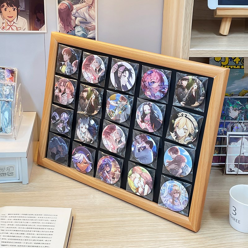 实木吧唧展示架墙上周边立牌磁吸板挂墙谷子收纳金X属徽章展示框