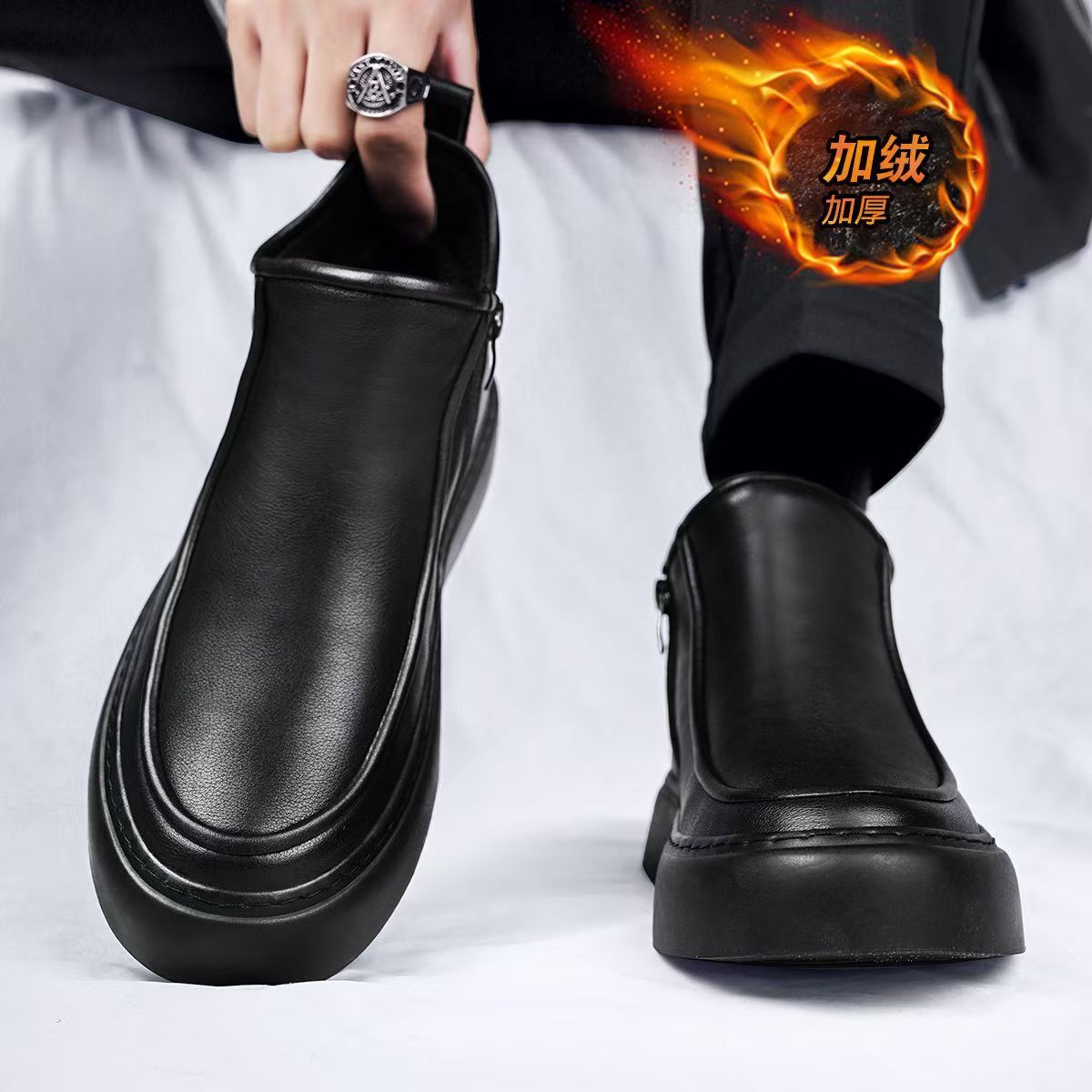 加绒加厚冬季真皮马丁靴男鞋新款男士休闲皮鞋靴子韩版高帮男棉鞋