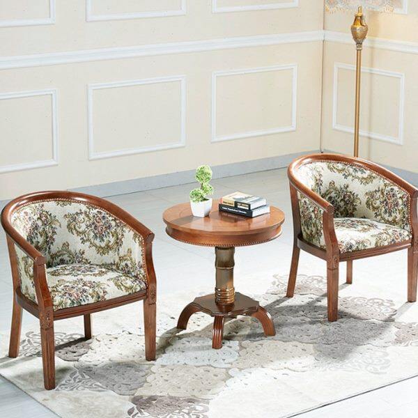 酒店宾馆圈椅单人休闲洽谈沙发椅卧室阳台实木围椅茶几三件套组合