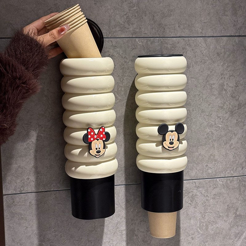 奶油一次性杯子取杯器壁挂式免打孔水杯置物架高颜值饮水机纸杯架