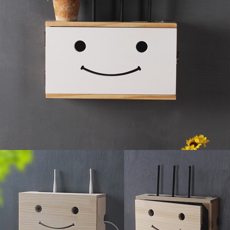 实木无线路由器wifi光猫收纳盒置物架客厅电线插排箱子壁挂免打孔