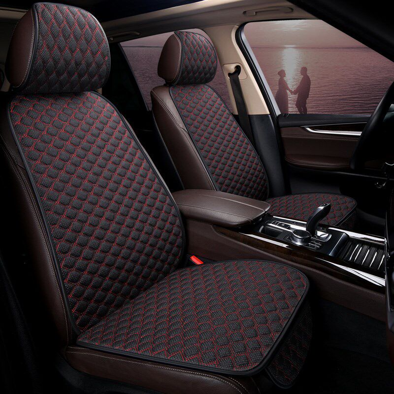 汽车坐垫新款单片亚麻座垫无靠背三件套透气防滑免绑四季通用座垫