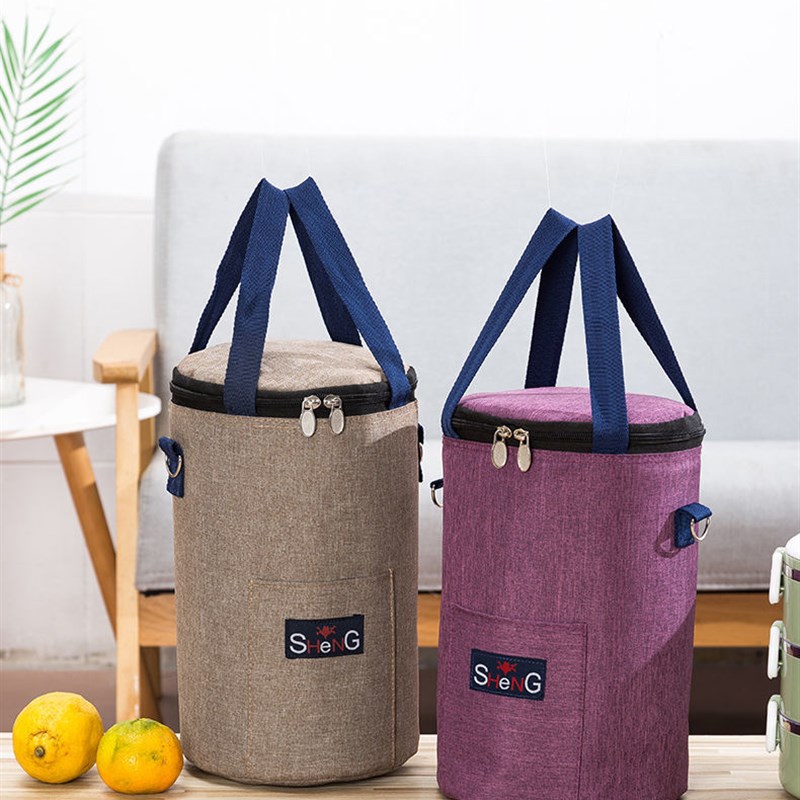 保温加厚防水圆桶铝箔袋中式饭盒袋学生手L提斜挎大号保温桶便当