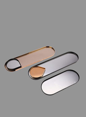 新爆款欧式工艺品几何金s属镜面托盘餐桌样板房摆件家居装饰摆设