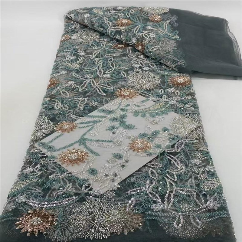 新款彩色时d装绣面料网纱重工珠管刺绣面料亮片网布婚纱礼服布料