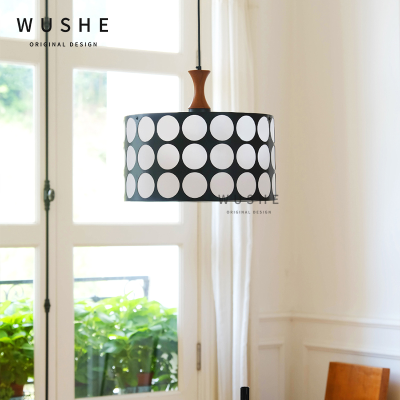 中古奶油风吊灯黑色波点艺术格子餐厅吧台吊灯法式复古Z卧室书房