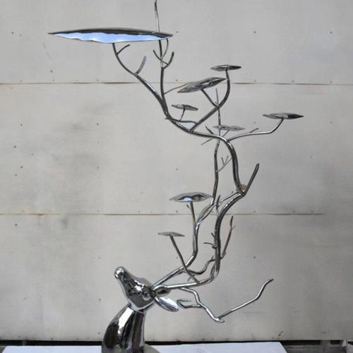 售楼部户外不锈钢大型梅花鹿创意雕塑摆件金属抽象装饰福鹿艺术品