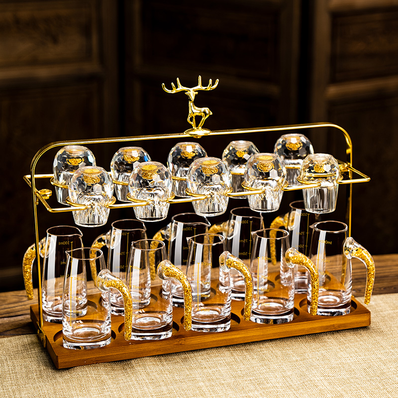 轻奢高档钻石金箔白酒杯分酒器套装家用多切面水晶玻璃一口小酒盅