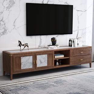 胡桃木实木岩板电视柜茶几组合现代简约I小户型客厅家用地柜M229