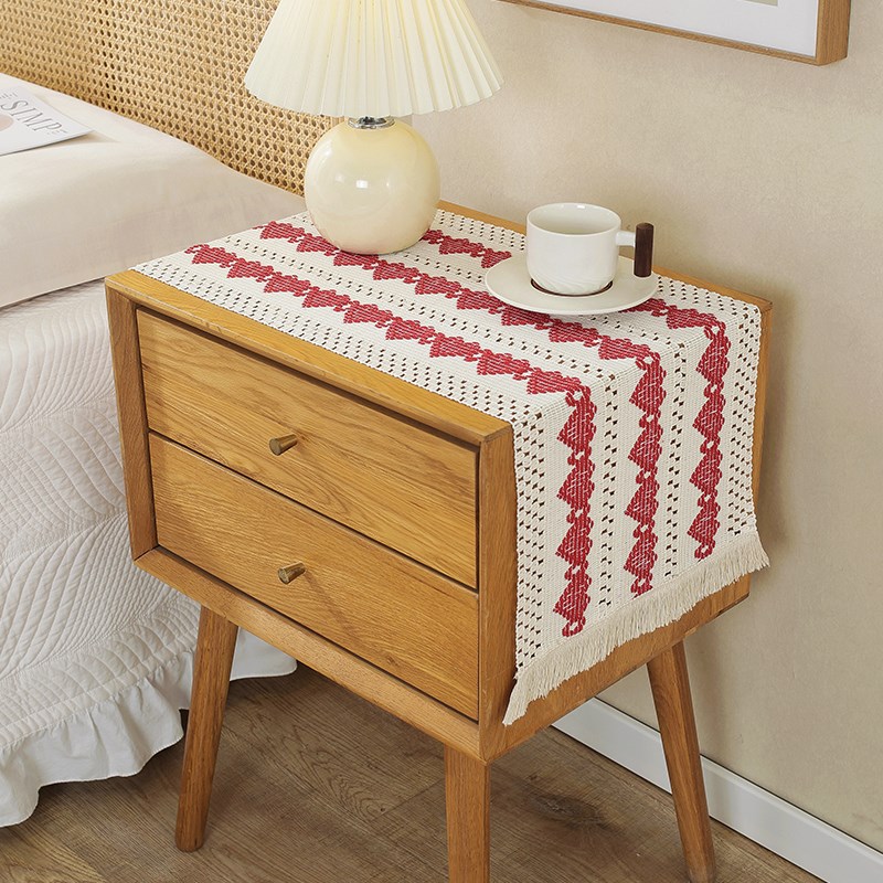 北欧简约轻奢简约棉麻桌旗拼色流苏长桌布简约风节日W茶台桌旗装