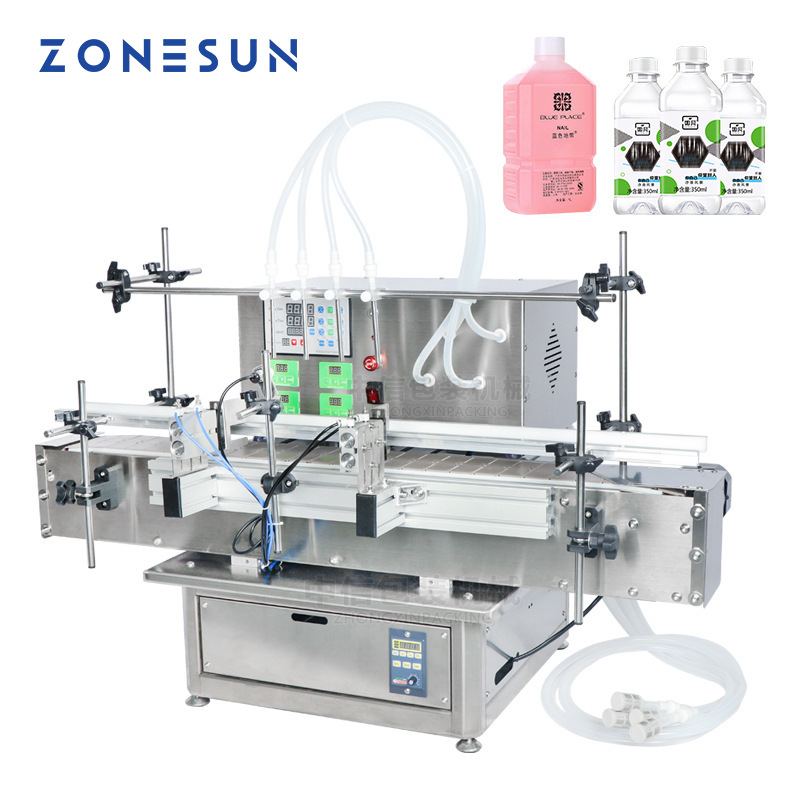 ZONESUN 台式桌面全自动液体灌装机4头隔膜泵果汁饮料香水罐装机