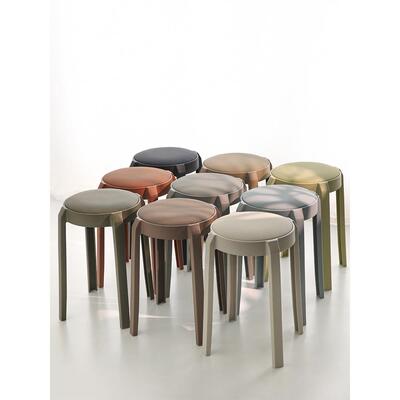 适用塑料凳子加厚家用客厅可叠放餐桌椅现代简约创意高板凳软包圆