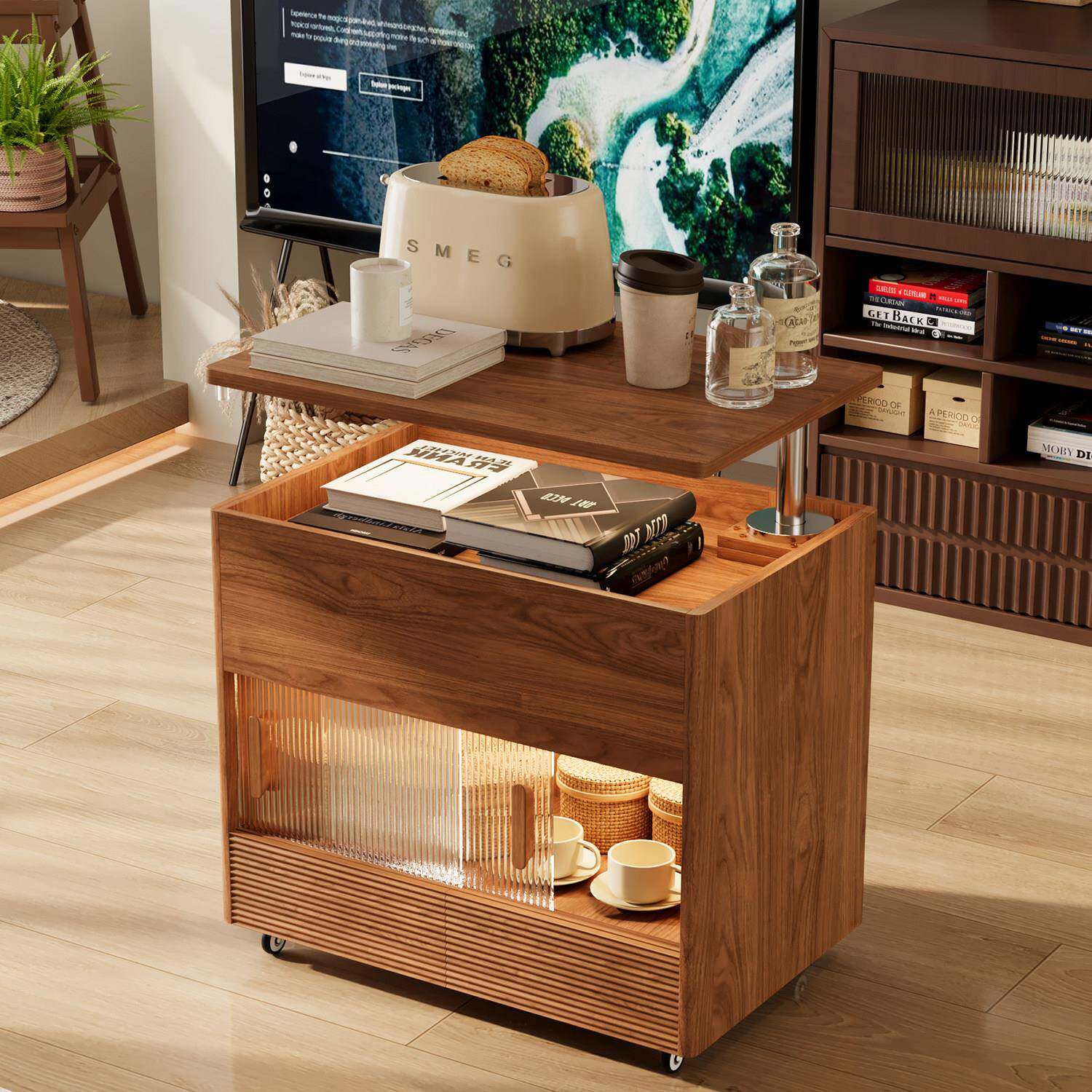 适用可移动边几小户型家用不占空间实木置物柜茶几客厅沙发边柜侧