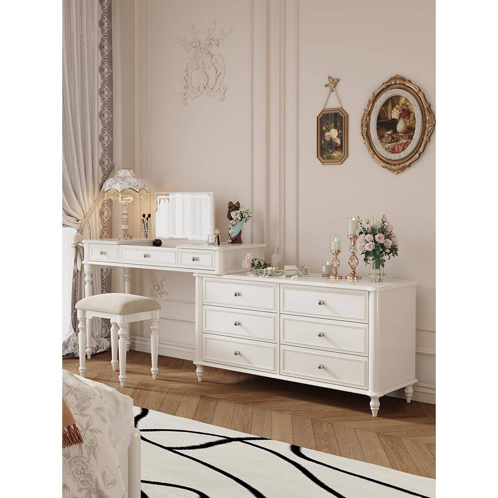 法式梳妆台和橱柜集成实木卧室奶油风格高端2025新款床头翻转梳妆