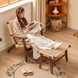 适用手工编织藤椅实木扶手高颜值家居装饰椅子北欧风单人休闲沙发