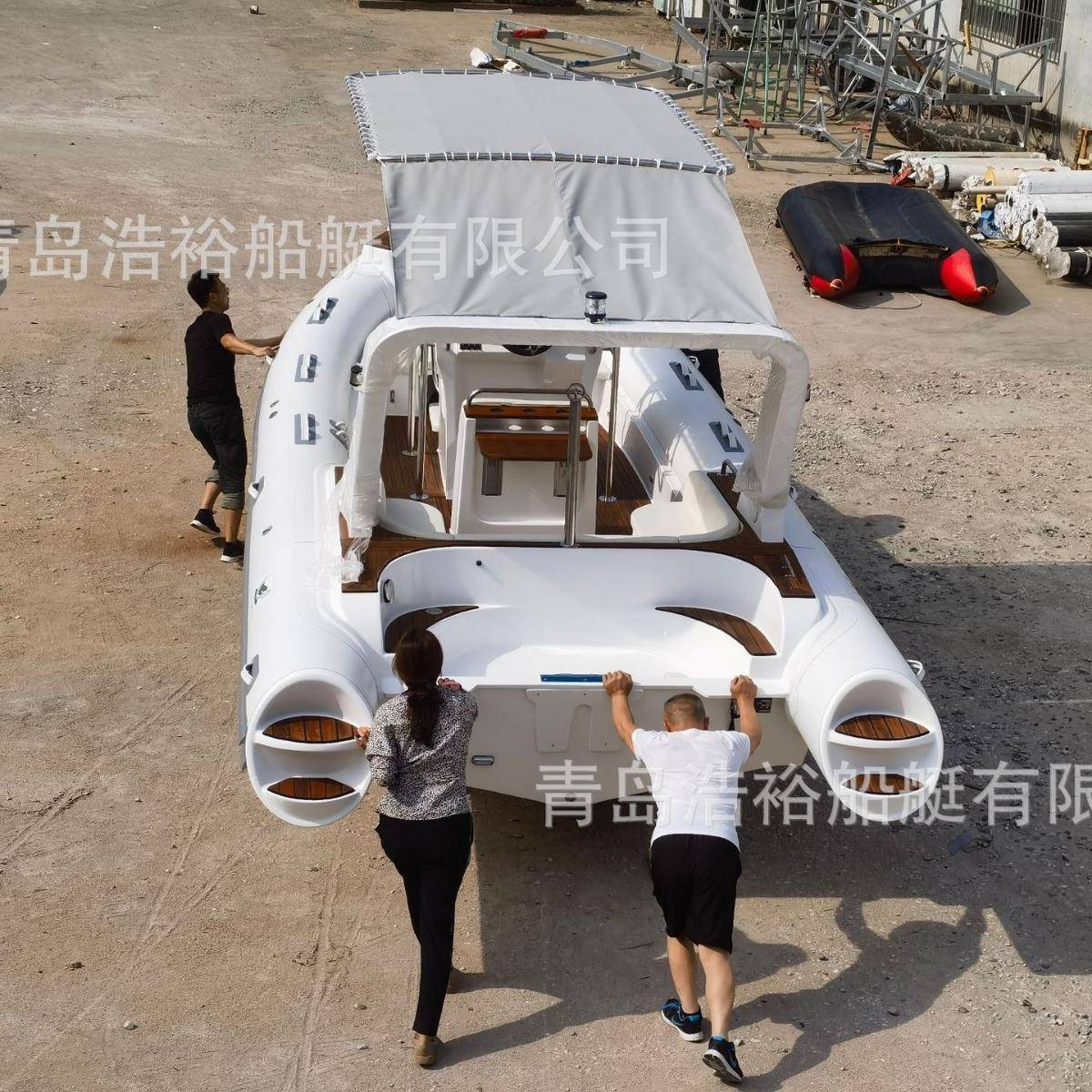 浩裕船艇工厂7.6米玻璃钢充气艇游艇钓鱼艇橡皮艇冲锋舟皮划艇
