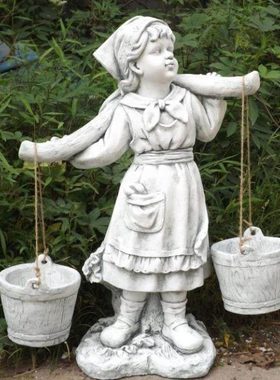 地中海田园风格摆设庭院花园阳台装饰挑水桶女孩多肉绿植花盆花桶