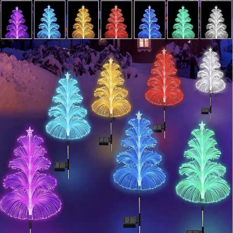 太阳能灯七彩变色光纤水母灯w别墅花园庭院地插灯户外防水景观夜