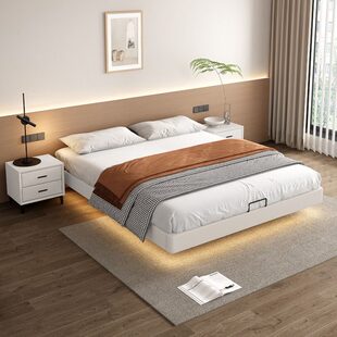 无床头悬浮床排骨架实木轻奢齐边双人榻榻米床架子悬空床现代简约