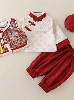 小孩拜年服男童马年国风套装孩童冬季儿童新年保暖唐装女孩中式