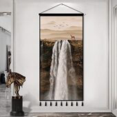 现代中式 饰挂毯客厅玄关布艺挂画背景挂布 流水生财山水画背景墙装